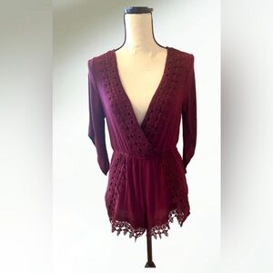 Ambiance Deep Burgundy Lace Women Romper